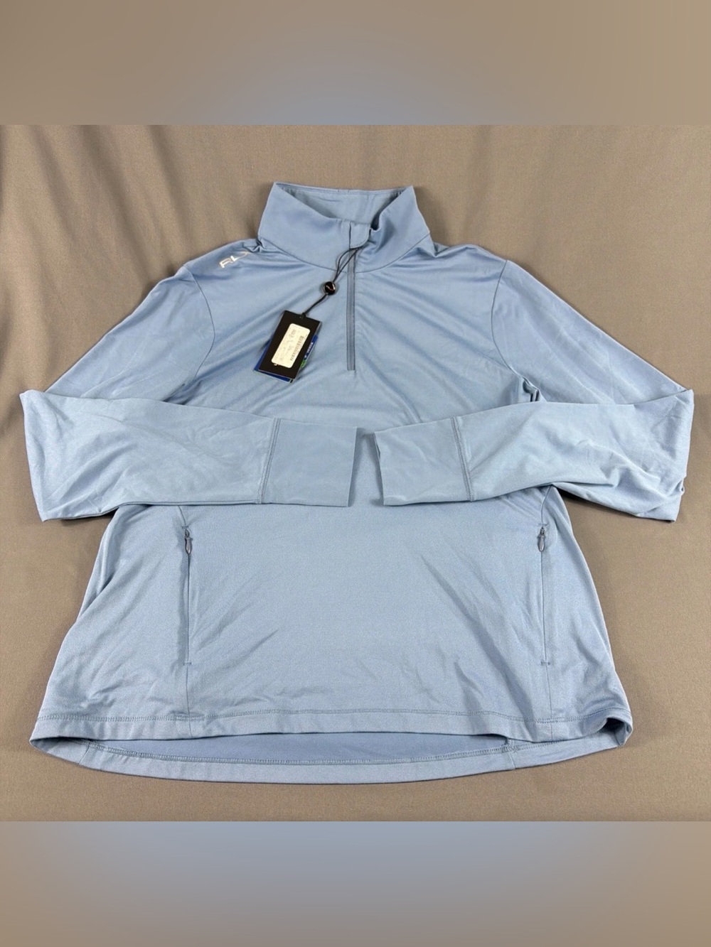 RLX Ralph Lauren Womens Golf Pullover Sleeve Logo 1/4 Zip Large Slate MSRP $158